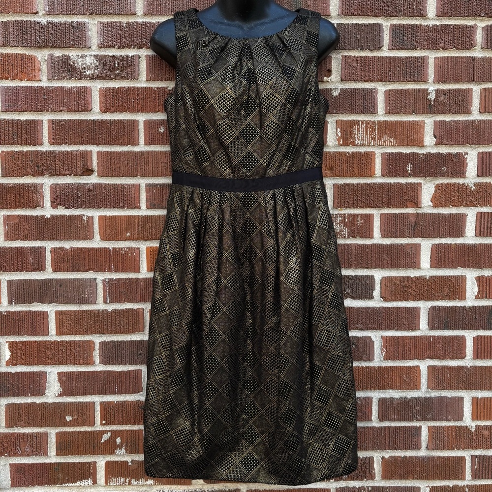 Carmen Marc Valvo Womens 6 Metallic Ribbon Cocktail Party Knee Length Gold dress